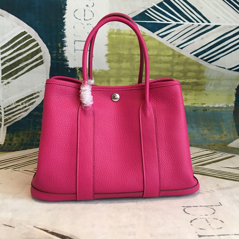 Hermes Garden Party 36cm Tote Handbag In Rose Red Clemence Leather